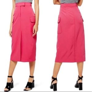 Topshop pink high rise cargo midi skirt